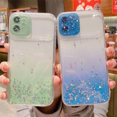 China Glitter Waterproof Clear Gradient Shockproof Phone Case For iPhone 13 12 11 pro XS XR Max X 7 8 Plus Soft Lens Protective Back Cover for sale