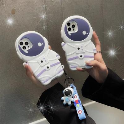 China Cute Cartoon Shockproof 3D Cartoon Show Key Chain Finger Astronaut Phone Case For iPhone 13Pro 12 11Pro XS Se Max Soft Silicone Shockproof Cover for sale