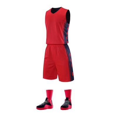 China Antibacterial Custom No Logo Blank College Plain Reversible Basketball Tank Top Uniform Design Color Red for sale