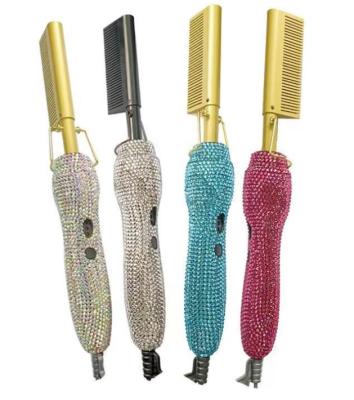 China Salon Luxury Hot Tool Electric Hair Comb Bling Hot Comb Rhinestone Hot Hair Comb for sale