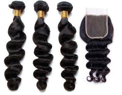 China Factory Wholesale DEEP LOOSE WAVE 10A Grade Cuticle Aligned Peruvian Deep Wave Virgin Hair Loose Bundles With Closure for sale