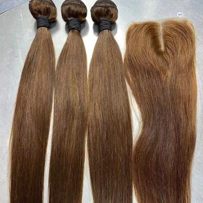 China Sale 4# Silky Straight Top Brown Straight Wave Extension Hair Bundles Brazilian Virgin Hair Vendors 9A 10A for sale