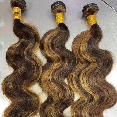 China Silky straight wave top sale p4/27 piano color bodywave extension hair bundles Brazilian Virgin hair vendors 9A 10A with headband for sale