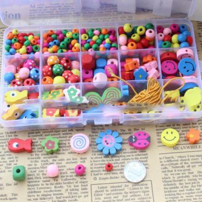 China Safety 15 Grids Color DIY Beaded Set Wooden Material Early Education Toys For Children for sale