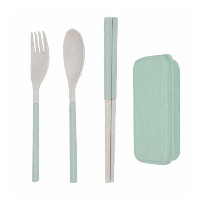 China Traditional Biodegradable Chopsticks Spoon Knife Fork Portable Dismountable Wheat Straw Cutlery Set for sale