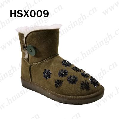 China Real Warm Wool Striping ZK, Anti-skid Winter Dark Green Boots Lady Fashion Round Toe Plus Cashmere Snow Boots HSX009 for sale