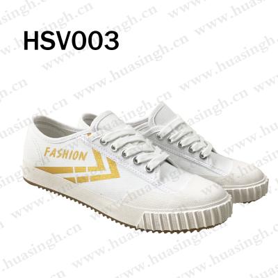 China Comfortable Mesh Fabric Insole ZK, Lace Up Casual White Anti-skid Vulcanized Rubber Sole Sneakers Style Canvas Shoes HSV003 for sale