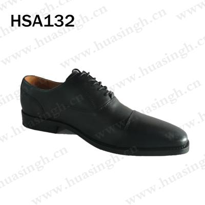 China Comfortable EVA+mesh fabric insole CSY, headed black leather administrative shoes anti-slip wooden grain cow toe rubber sole office shoes for Cambodia market HSA132 for sale