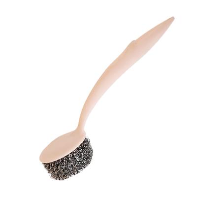 China Sustainable Kitchen Supplies Pot Brush Ball Stainless Steel Scourer PP Long Handle for sale