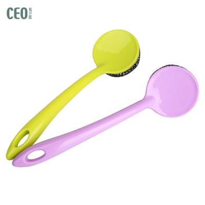 China Sustainable Wool Scrubber Stainless Steel Cleaning Ball With Long Plastic Handle for sale