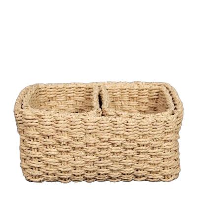 China Wholesale Viable SET 3 Round Natural Cattail & Cotton Rope Vegetable Plankton Storage Baskets for sale