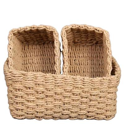 China Sustainable Hand - Woven Wicker Storage Baskets Water Decorative Hyancinth Rope Basket Natural Storage Basket for sale