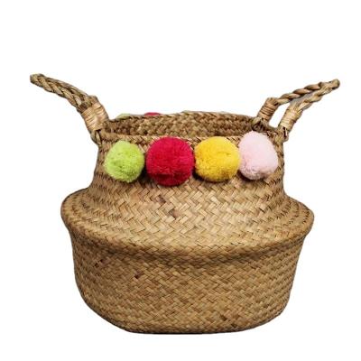 China Wholesale New Design Viable Eco-Friendly Straw Woven Flower Pot Foldable Grass Planter Plant Baskets For Garden Decoration for sale