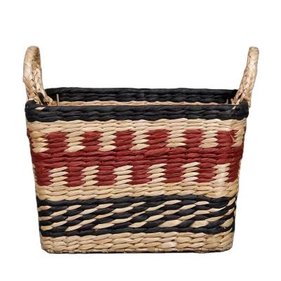 China Sustainable Water Hyacinth Grass Woven Storage Basket Decorative Handmade Storage Bin for sale