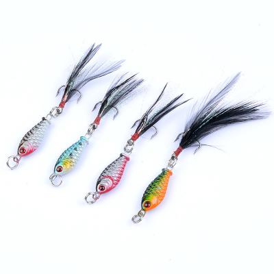 China New Designed ABS Small Artificial Fishing Lures With Feather Hook Sea Bass Fishing Baits Fishing Tackles for sale