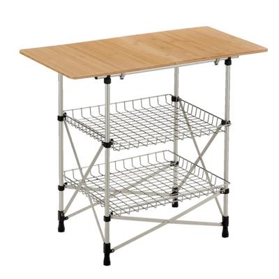 China New Design Three-Layer Shelf Stainless Steel Outdoor Camping Portable Foldable Table Stainless / Wooden for sale