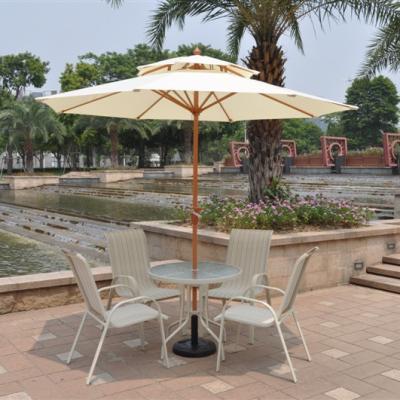 China Sunshade Steel Frame Simulated Outdoor Sunshade Wooden Umbrella for sale