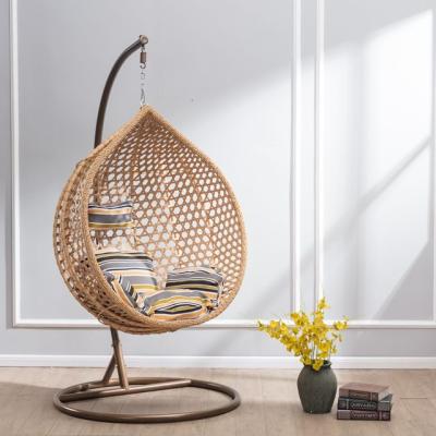 China 2021 modern morden design hanging chair with round frame rattan egg garden rattan swing hanging chair for sale