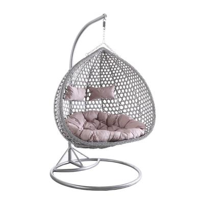 China Modern Outdoor Rattan Double Seat Wicker Egg Swing Hanging Chair With Metal Bracket Egg Hanging Chair for sale