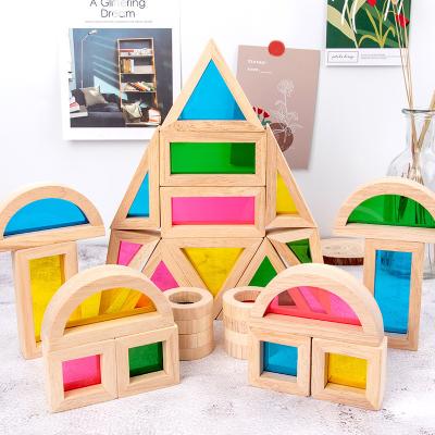 China Creative Educational Toys Children's Toy Rainbow Building Toys Cartoon Wooden Acrylic Baby Brown Beers for sale