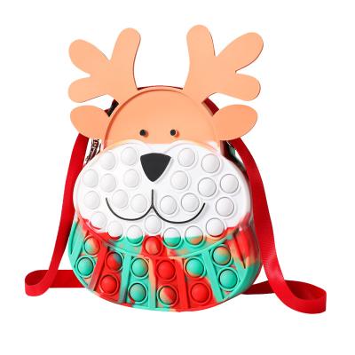 China Cute Christmas Pop Shoulder Bag Wiggle Toys Christmas Pop Purse Candy Bag Relaxing Worry Sensory Toy with Christmas Deer for sale