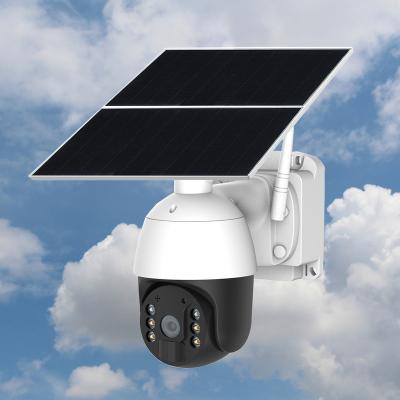 China NIGHT VISION 24 hours working outdoor smart AI alarm ptz cam with solar powered spotlight 4g cctv camera for sale