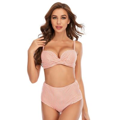 China Two Piece Fashion Multicolor Swimwear and Plus Size Ladies Plaid Pump Bra Beach Bathing Suit Beach Wear for sale