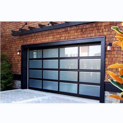 China Modern Remote Control Frosted Aluminum Alloy Tempered Glass Garage Door for sale