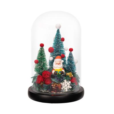 China Christmas Disposable Eco-friendly Creative Gift Eternal Flower Rose Glass Cover Santa Claus LED Lamp Desktop Decoration for sale