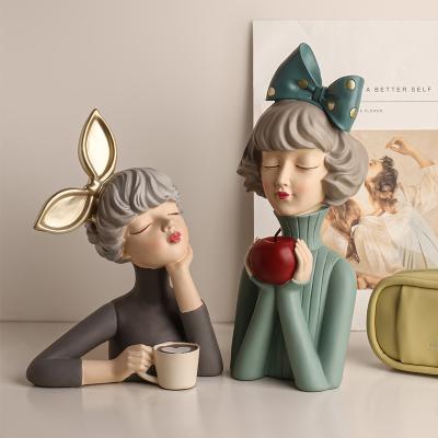 China Nordic Europe style resin charms ornament figurines bubble girl statues with gold tray for wedding decoration for sale