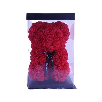 China Beautiful Colorful 40CM Valentine Girlfriend Birthday Gift Foam Flower Bear Rose Bear Wedding Party Decoration With Gift Box for sale