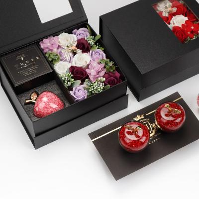 China Natural Touch Wholesale Luxury Crystal Red Apple Ornaments Artificial Flowers Soap Flower Christmas Gift Box for sale