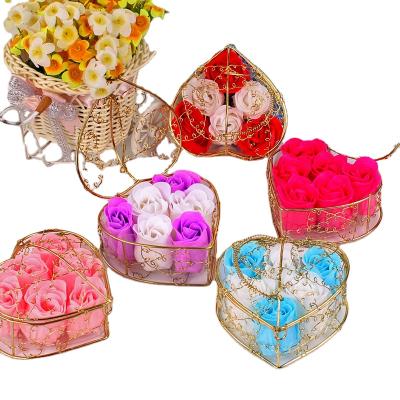 China Hot Selling Flower Soap Flower Gift Box Heart Shaped Bear Roses Tin Box Valentine's Day Gifts for sale