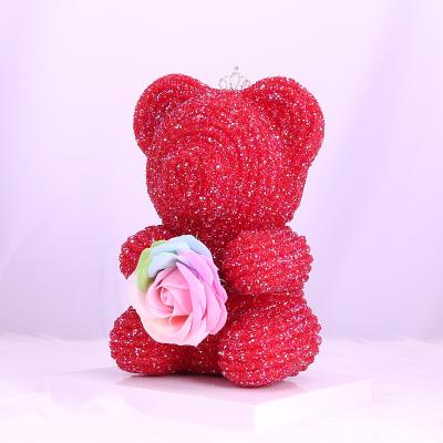 China Valentine's Day Customized High Quality Diamond Teddy Bear Bear Gift Box Celebration Flower Rose Crystal Wedding Decorations for sale