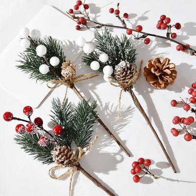 China Artificial Berry Pine Cone For Christmas Decoration Plastic Flower Christmas Pine Branch Home Party Decor DIY New for sale