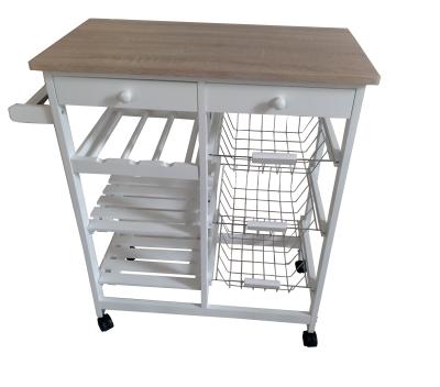 China Professional Industrial Food Cart Motors Bambooo Kitchen Storage Serving Serving Cart Multifunctional Rolling Serving Cart with Steel Wire Basket Shelves for sale