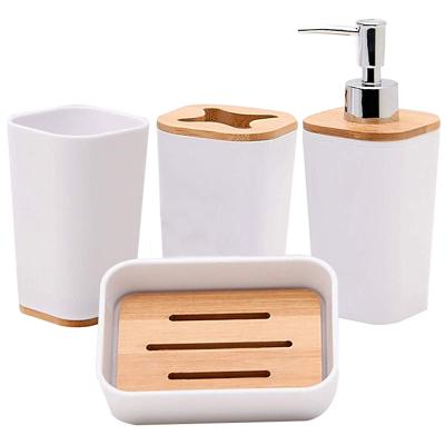 China Foam Soap Dispenser Bamboo And Plastic Combination Set For Bathroom In Modern Style for sale