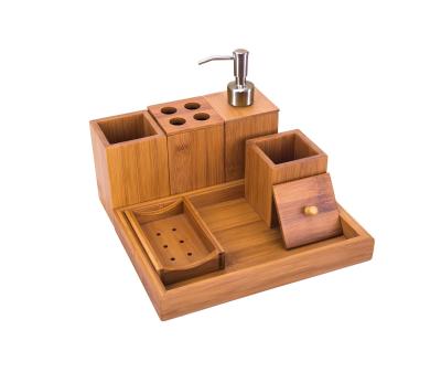 China Hot-Selling Six Sets Bamboo Bathroom Foam Soap Dispenser With Bamboo Tray Bathroom Bath Cart for sale