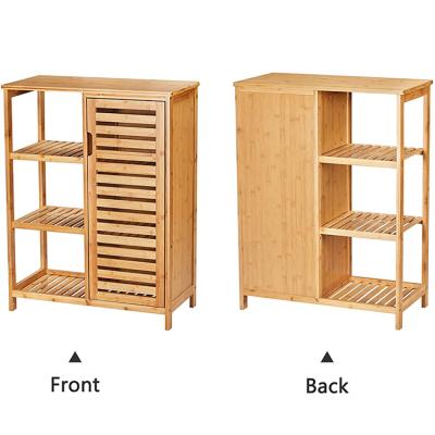 China Sustainable Bathroom Storage Cabinets With Doors And 3 Side Shelves Bamboo Free Standing Storage Cabinet Furniture for sale