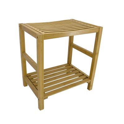 China Wholesale 100% Multifunctional Natural Bamboo Stool Bamboo Bathroom Accessories Spill Room Bench With Storage Shelf for sale