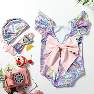 China Breathable Shinny Cute Kids One Piece Mermaid Babies Swimwear Swimsuit Kids Beach Costume With Swim Cap for sale