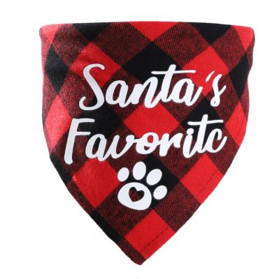 China Stocked 2021 Christmas saliva towel dog cotton plaid holiday party pet triangle scarf top selling accessories for sale