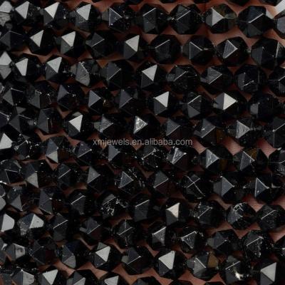 China Jewelry Making Black Tourmaline Round Bead 8mm , Genuine Faceted Tourmaline Bead Strand for sale