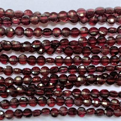 China Jewelry Making Garnet Stone Faceted Coin Beads , Natural Flat Faceted Garnet Beads for sale