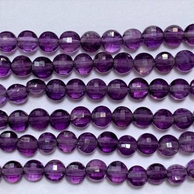 China Jewelry Making Natural Amethyst Faceted Coin Stone Beads , Flat Faceted Amethyst Beads Strands for sale