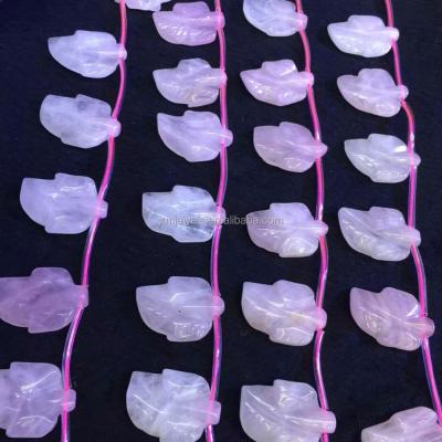 China Shiny Natural Rose Quartz Leaf Cut Gemstone Beads 30x22mm for sale