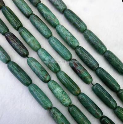 China Shiny Green Dragon Blood Jasper Rice Semi-precious Stone Beads for sale