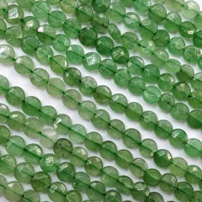 China Factory Price Brilliant Green Aventurine Stone Faceted Round Plate Beads for sale