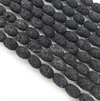 China Wholesale Gemstone Jewelry Making Lava Rock Volacanic Rice Beads Natural Black for sale