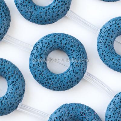 China Jewelry Making Loose Gemstone 32MM Lava Rock Donut Beads Natural Blue for sale